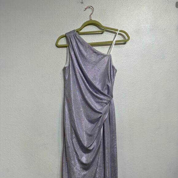 Aidan By Aidan Mattox Lavender Metallic One Shoulder Maxi Gown Sz 4 NWT - Picture 3 of 14